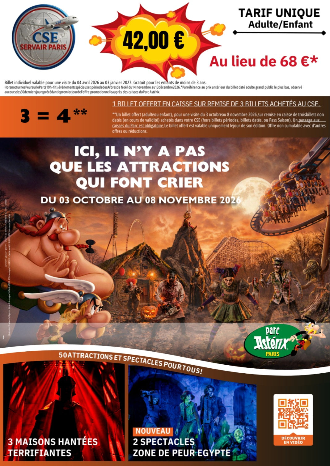 Parc Astérix 🎡 : 3 billets achetés = le 4ᵉ offert avec le CSE Servair Paris !