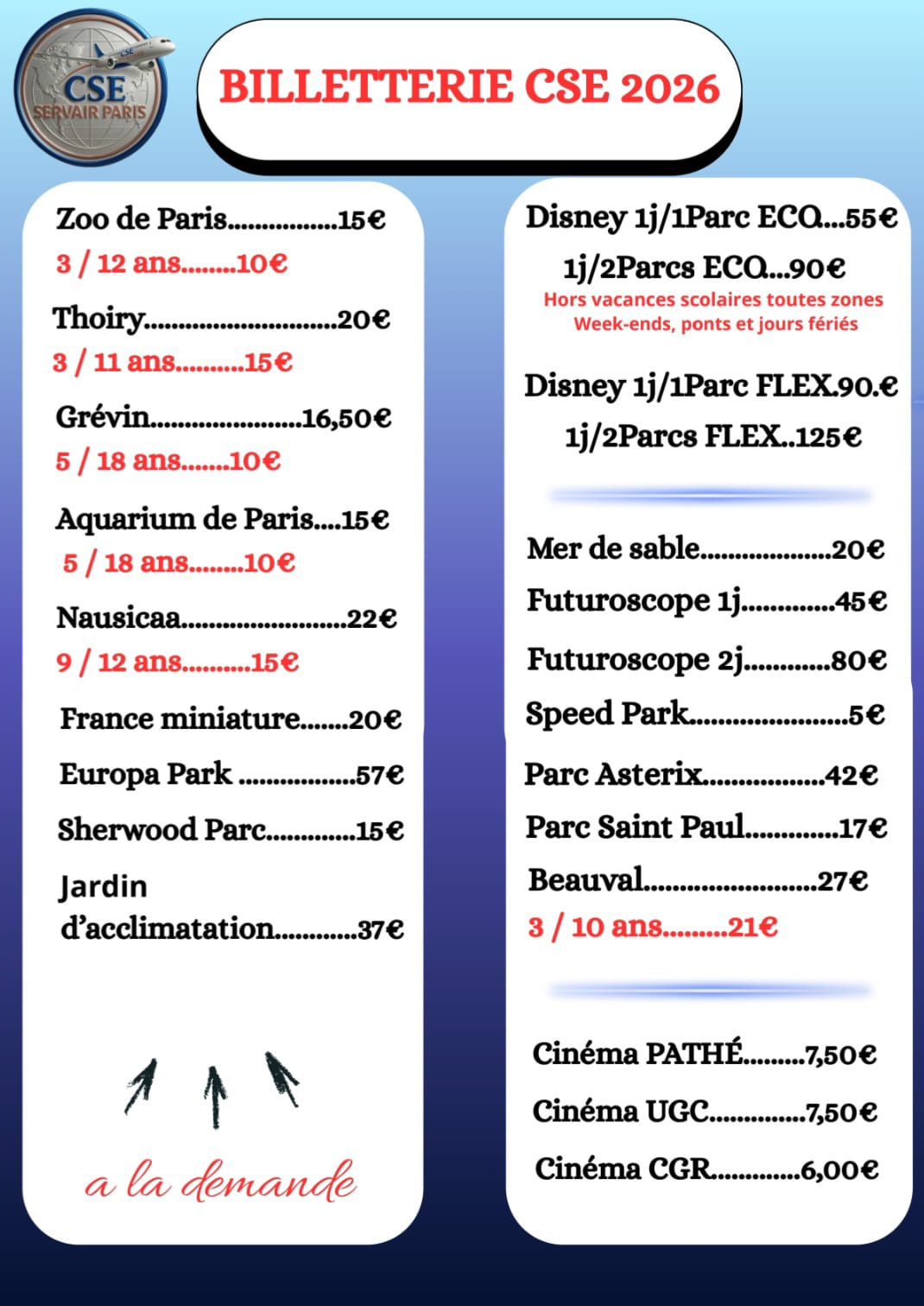 BILLETTERIES CSE SERVAIR PARIS 2026